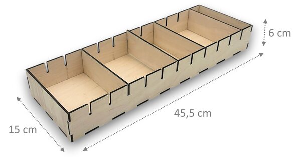 Usporadejto.cz Organizér do šuplíku s přepážkami, vložka do zásuvky, dřevěný VASKY, 45,5 x 15 x 6 cm