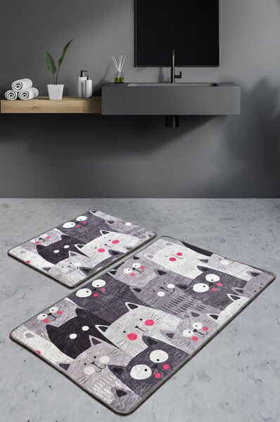 Šedé koupelnové předložky v sadě 2 ks 60x100 cm Meow – Foutastic