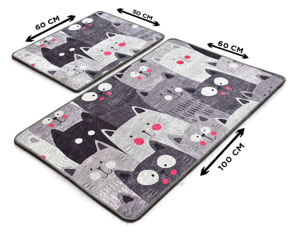 Šedé koupelnové předložky v sadě 2 ks 60x100 cm Meow – Foutastic