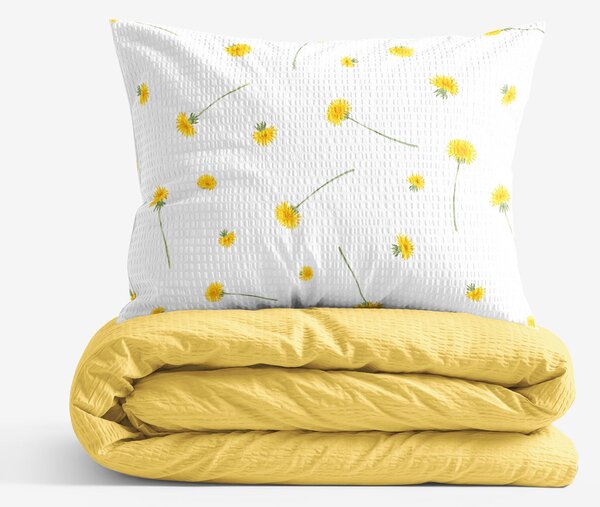 Goldea krepové povlečení duo - pampelišky se žlutou 140 x 200 a 70 x 90 cm