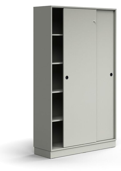 AJ Produkty Skříň s posuvnými dveřmi QBUS, 4 police, sokl, úchytky, 2020x1200x400 mm, světle šedá