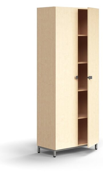 AJ Produkty Policová skříň QBUS, 4 police, nohy, úchytky, 2020x800x420 mm, stříbrná, bříza