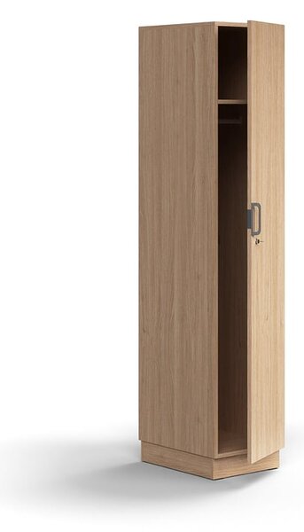 AJ Produkty Šatní skříň QBUS, uzamykatelná, šatní tyč, sokl, 2020x400x570 mm, dub