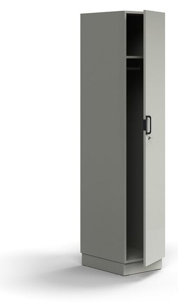 AJ Produkty Šatní skříň QBUS, uzamykatelná, šatní tyč, sokl, 2020x400x570 mm, světle šedá