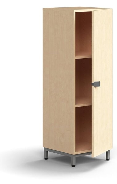 AJ Produkty Policová skříň QBUS, 2 police, nohy, úchytka, 1252x400x420 mm, stříbrná, bříza