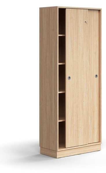 AJ Produkty Skříň s posuvnými dveřmi QBUS, 4 police, sokl, úchytky, 2020x800x400 mm, dub
