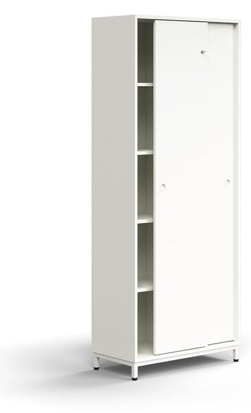 AJ Produkty Skříň s posuvnými dveřmi QBUS, 4 police, nohy, úchytky, 2020x800x400 mm, bílá