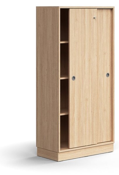 AJ Produkty Skříň s posuvnými dveřmi QBUS, 3 police, sokl, úchytky, 1636x800x400 mm, dub