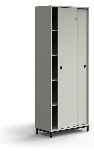 AJ Produkty Skříň s posuvnými dveřmi QBUS, 4 police, nohy, úchytky, 2020x800x400 mm, černá, světle šedá