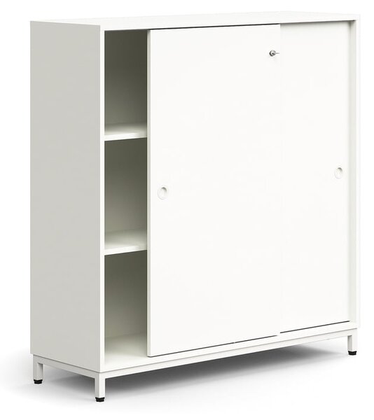 AJ Produkty Skříň s posuvnými dveřmi QBUS, 2 police, nohy, úchytky, 1252x1200x400 mm, bílá