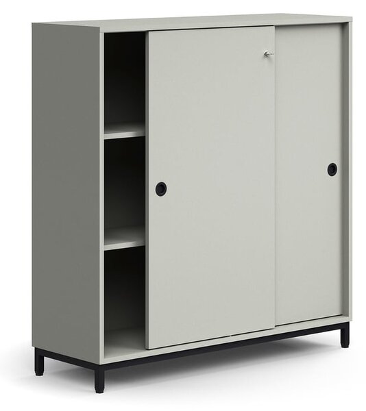 AJ Produkty Skříň s posuvnými dveřmi QBUS, 2 police, nohy, úchytky, 1252x1200x400 mm, černá, světle šedá