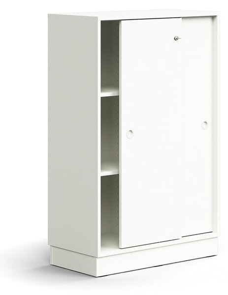 AJ Produkty Skříň s posuvnými dveřmi QBUS, 2 police, sokl, úchytky, 1252x800x400 mm, bílá
