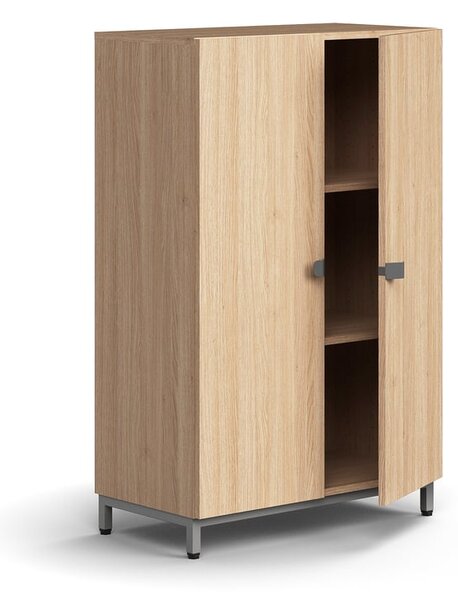 AJ Produkty Policová skříň QBUS, 2 police, nohy, úchytky, 1252x800x420 mm, stříbrná, dub