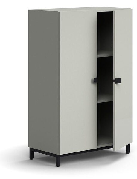 AJ Produkty Policová skříň QBUS, 2 police, nohy, úchytky, 1252x800x420 mm, černá, světle šedá