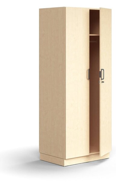 AJ Produkty Šatní skříň QBUS, uzamykatelná, šatní tyč, sokl, 2020x800x570 mm, bříza