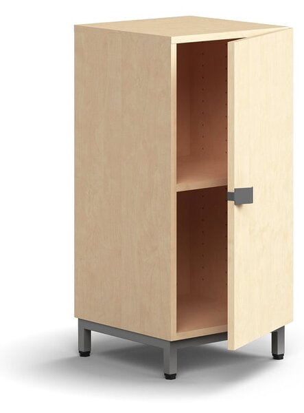AJ Produkty Policová skříň QBUS, 1 police, nohy, úchytka, 868x400x420 mm, stříbrná, bříza