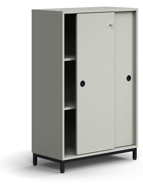 AJ Produkty Skříň s posuvnými dveřmi QBUS, 2 police, nohy, úchytky, 1252x800x400 mm, černá, světle šedá