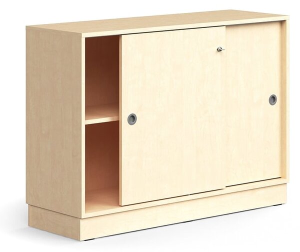 AJ Produkty Skříň s posuvnými dveřmi QBUS, 1 police, sokl, úchytky, 868x1200x400 mm, bříza
