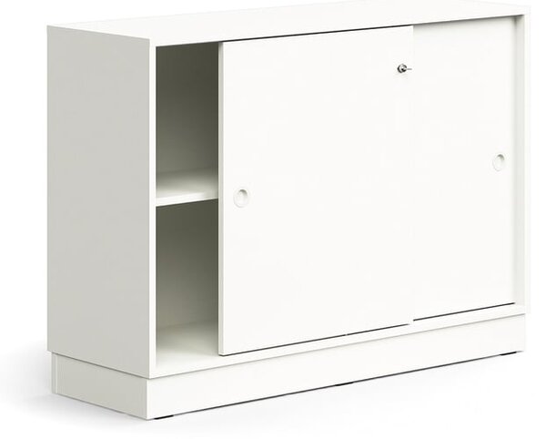 AJ Produkty Skříň s posuvnými dveřmi QBUS, 1 police, sokl, úchytky, 868x1200x400 mm, bílá