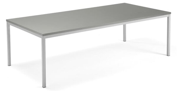 AJ Produkty Jednací stůl QBUS, 2400x1200 mm, 4 nohy, stříbrný rám, světle šedá