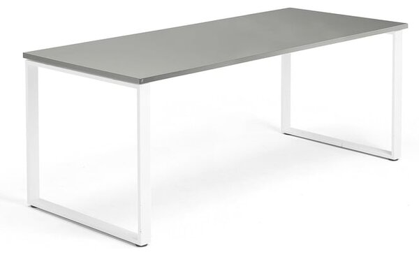 AJ Produkty Psací stůl QBUS, O-podnož, 1800x800 mm, bílý rám, světle šedá