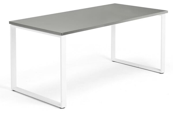 AJ Produkty Psací stůl QBUS, O-podnož, 1600x800 mm, bílý rám, světle šedá