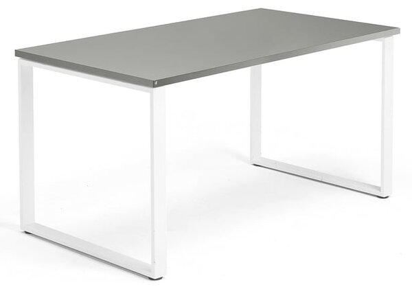 AJ Produkty Psací stůl QBUS, O-podnož, 1400x800 mm, bílý rám, světle šedá