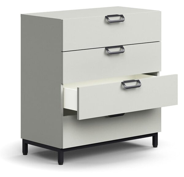 AJ Produkty Skříňka se zásuvkami QBUS, 4 zásuvky, nohy, otevřené úchytky, 868x800x400 mm, černá, světle šedá