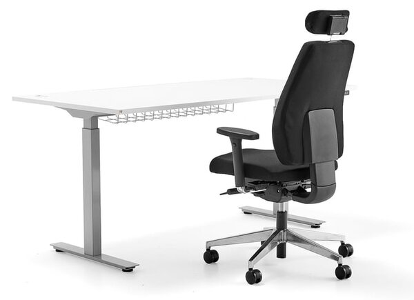 AJ Produkty Sestava FLEXUS + WATFORD, výškově nastavitelný stůl, stříbrná/bílá + kancelářská židle, černá