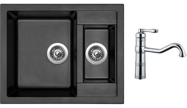 Granitový dřez Sinks CRYSTAL 615.1 Metalblack + Dřezová baterie Sinks RETRO CASANOVA leskl
