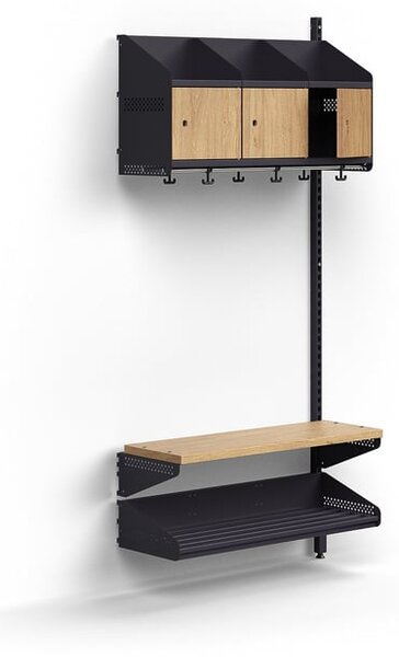 AJ Produkty Šatní stěna ENTRY, nástěnná, přídavná sekce, 3 dřevěná dvířka, 1800x900x300 mm, antracitová/dub