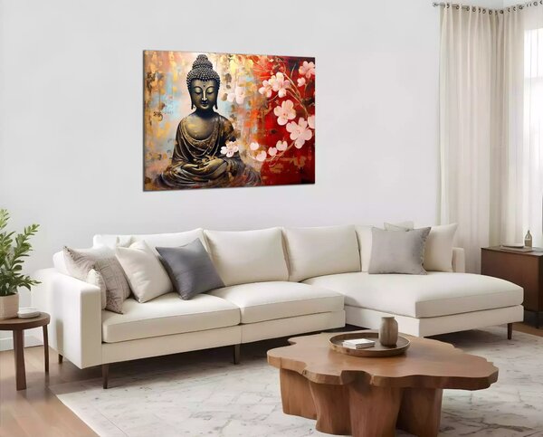 Obraz na plátně Budha a bílé květy