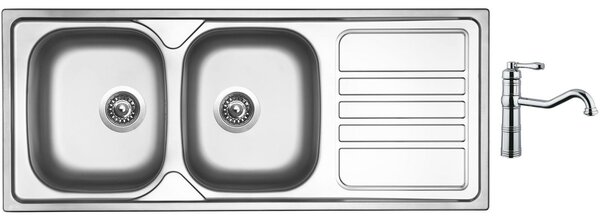 Nerezový dřez Sinks OKIO 1200 DUO V 0,7mm matný + Dřezová baterie Sinks RETRO CASANOVA les