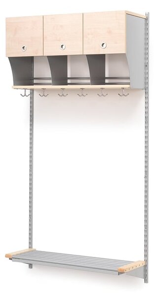 AJ Produkty Šatní stěna JEPPE, 3 boxy, 1790x900x310 mm, bříza/stříbrná