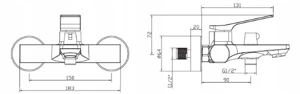 Invena Neri, nástěnná vanová baterie, černá matná, BW-01-004-L