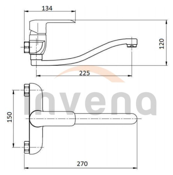 Invena Siros, nástěnná dřezová baterie, černá matná, BC-90-004-A