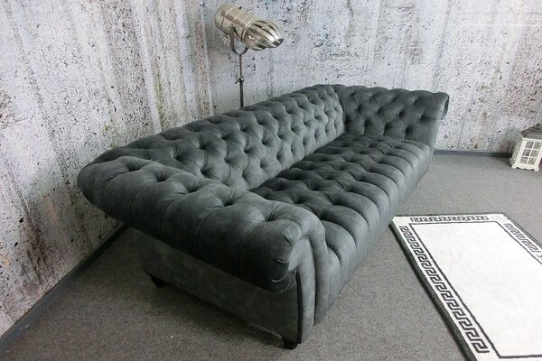 (3281) CANYON Chesterfield luxusní pohovka samet šedá