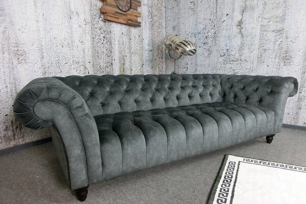 (3281) CANYON Chesterfield luxusní pohovka samet šedá