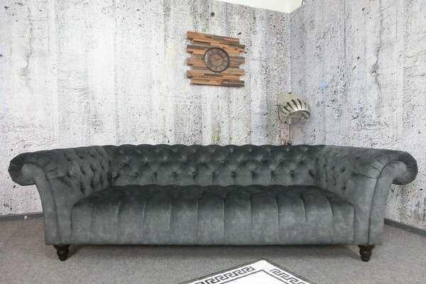 (3281) CANYON Chesterfield luxusní pohovka samet šedá