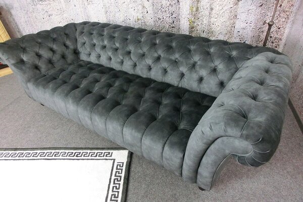 (3281) CANYON Chesterfield luxusní pohovka samet šedá