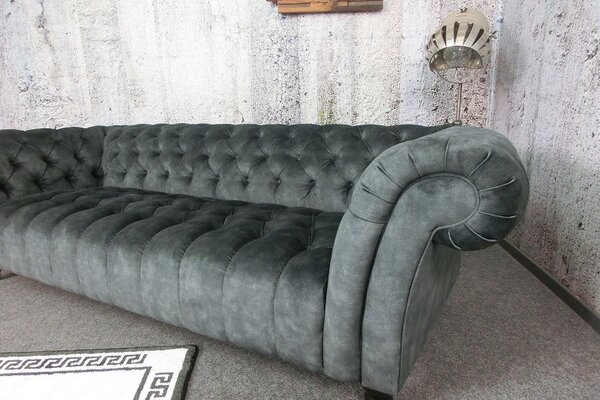 (3281) CANYON Chesterfield luxusní pohovka samet šedá