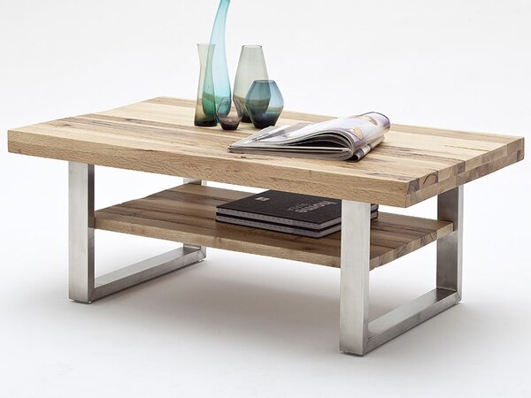 VÝPRODEJ: Konferenční stolek z masivu CASTELLO dub divoký/leštěná ocel