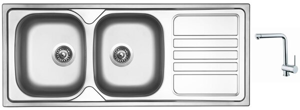 Nerezový dřez Sinks OKIO 1200 DUO V 0,7mm matný + Dřezová baterie Sinks MIX 3 chrom