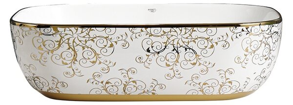 BPS-koupelny Keramické umyvadlo na desku HYD-MO-WH-MOD1-455 45,5x32,5 cm, bílé/zlato-stříbrný dekor