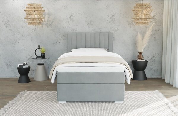 Světle šedá čalouněná jednolůžková postel s úložným prostorem s roštem 100x200 cm Bunny – Ropez