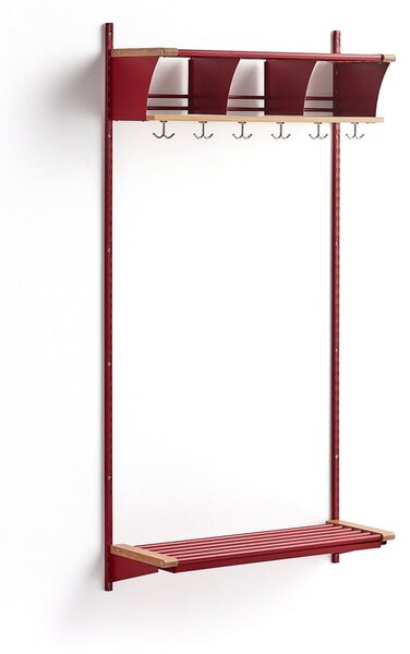 AJ Produkty Šatní stěna JEPPE, 3 přihrádky, 1790x900x300 mm, dub/červená