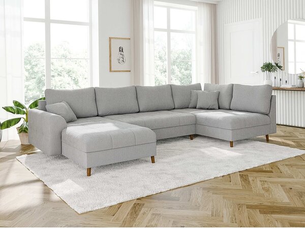 Světle šedá manšestrová rohová pohovka (levý roh/do "U") Ariella – Ropez