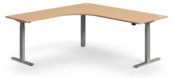 AJ Produkty Výškově nastavitelný stůl FLEXUS, rohový, 2000x2000 mm, stříbrná podnož, buk