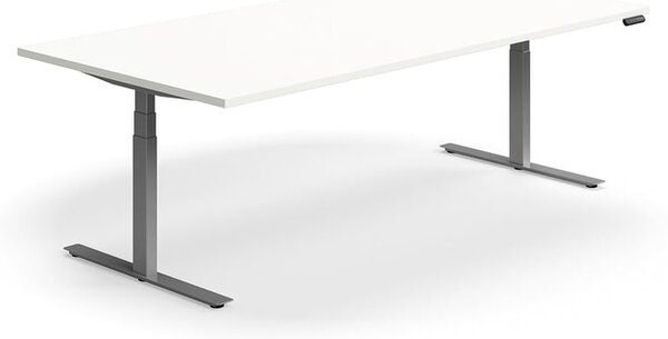 AJ Produkty Jednací stůl QBUS, výškově nastavitelný, obdélníkový, 2400x1200 mm, stříbrná podnož, bílá