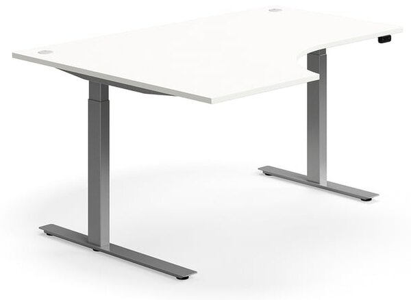 AJ Produkty Výškově nastavitelný stůl FLEXUS, rohový, 1600x1200 mm, stříbrná podnož, bílá